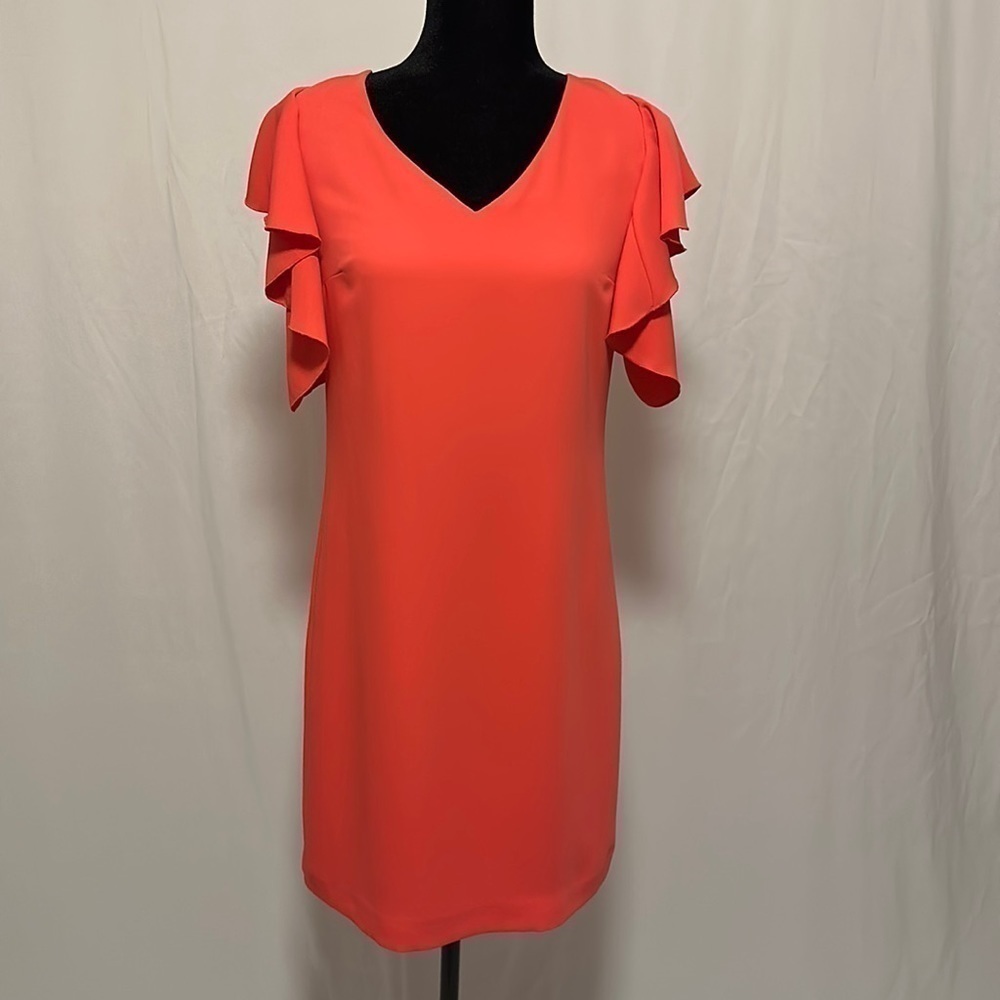 Trina Turk Traverse Tie-Back Ruffle Sleeve Dress coral size XS